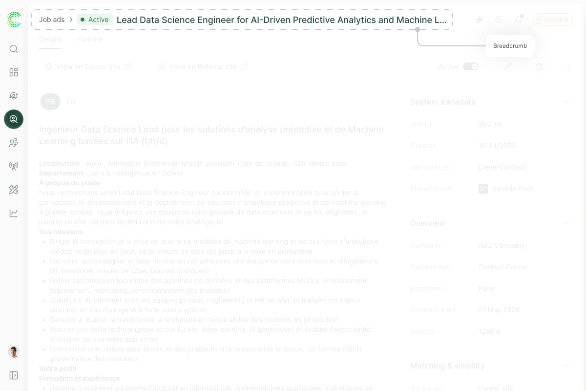 Screenshot of the breadcrumb trail shown at the second level of the IA