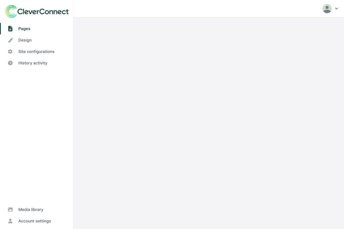 Screenshot of CleverConnect's original navigation for its CMS tool