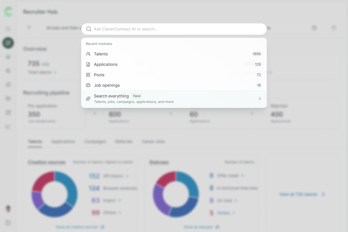 Screenshot of the search dropdown open, with the fake-door artifact-search button annotated 'not yet built, testing demand'