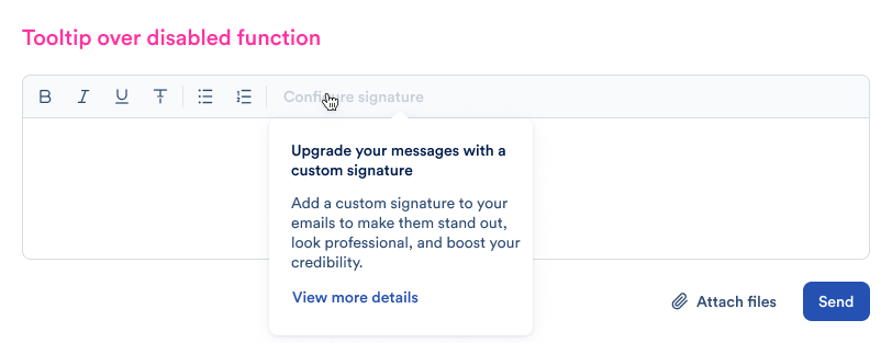 Design of tooltip over disabled functions